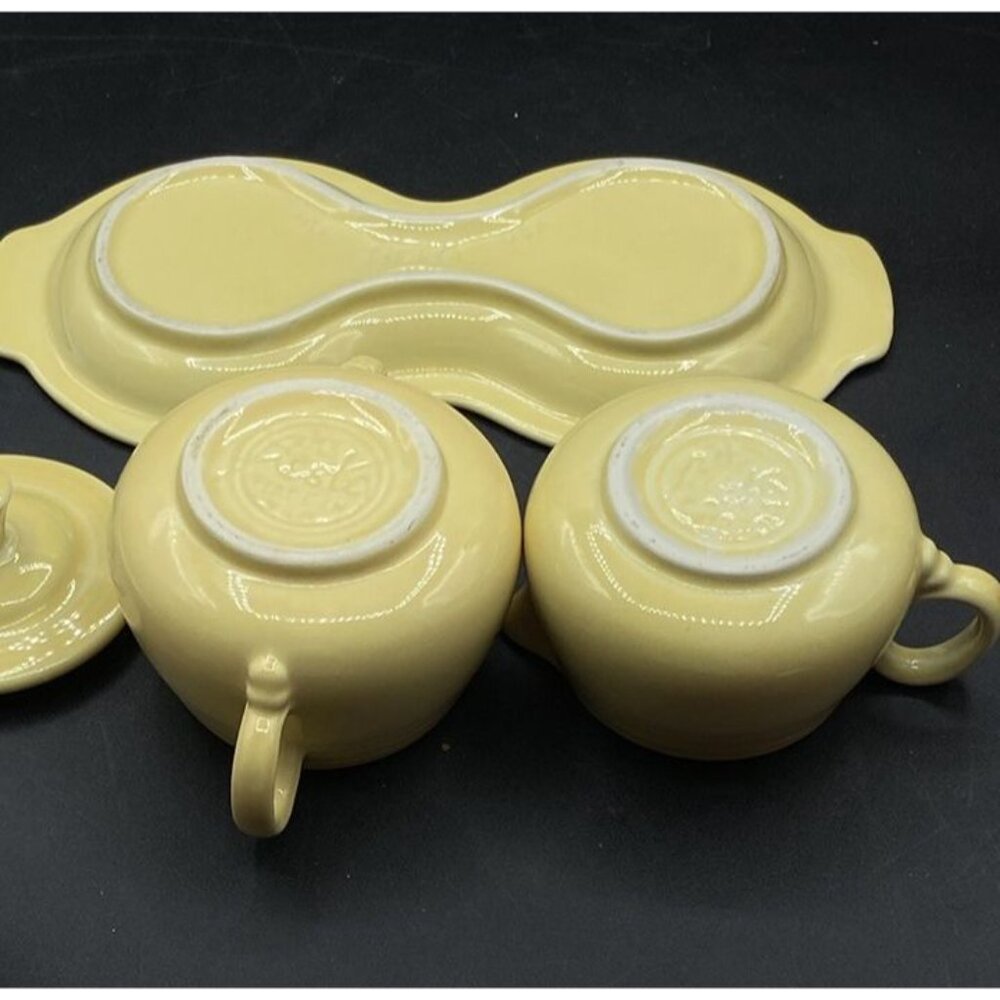 Fiesta Sugar Bowl & Creamer w Base Plate Set Sunflower Yellow - Picture 3 of 11